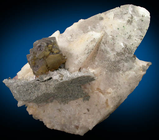 Sphalerite (Spinel Law twinned) on Calcite with Chalcopyrite from Dzhezkazgan Mine, Karaganda Oblast', Kazakhstan