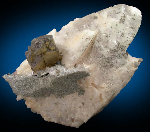 Sphalerite (Spinel Law twinned) on Calcite with Chalcopyrite from Dzhezkazgan Mine, Karaganda Oblast', Kazakhstan