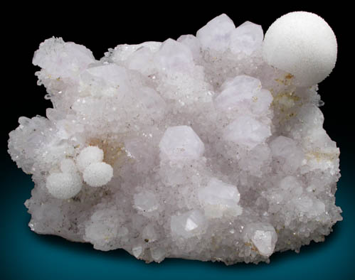 Calcite on Amethystine Quartz from San Vicente Mine, Guanajuato, Mexico