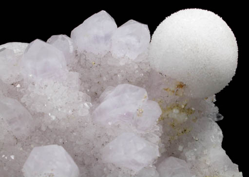 Calcite on Amethystine Quartz from San Vicente Mine, Guanajuato, Mexico