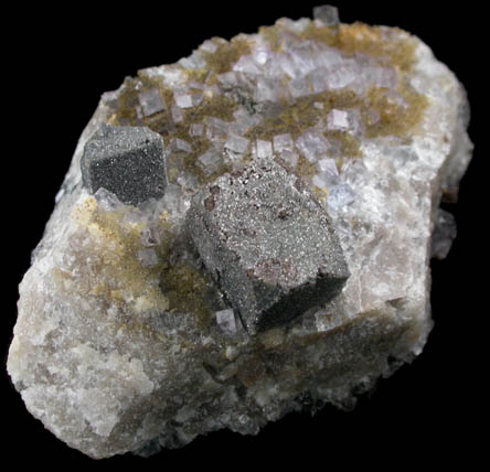 Anglesite on Galena with Quartz and Fluorite from Royal Flush Mine, Hansonburg District, 8.5 km south of Bingham, Socorro County, New Mexico