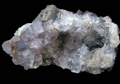 Fluorite with Anglesite on Galena from Royal Flush Mine, Hansonburg District, 8.5 km south of Bingham, Socorro County, New Mexico