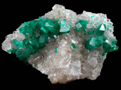 Dioptase on Calcite from Altyn-Tyube, 66 km east of Karagandy, Karaganda Oblast', Kazakhstan (Type Locality for Dioptase)