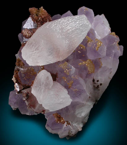 Calcite on Quartz var. Amethyst Quartz from San Vicente Mine, Guanajuato, Mexico