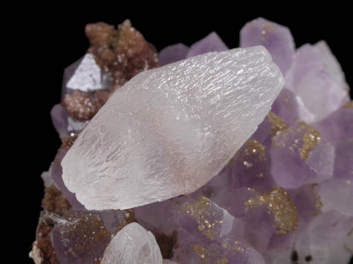Calcite on Quartz var. Amethyst Quartz from San Vicente Mine, Guanajuato, Mexico