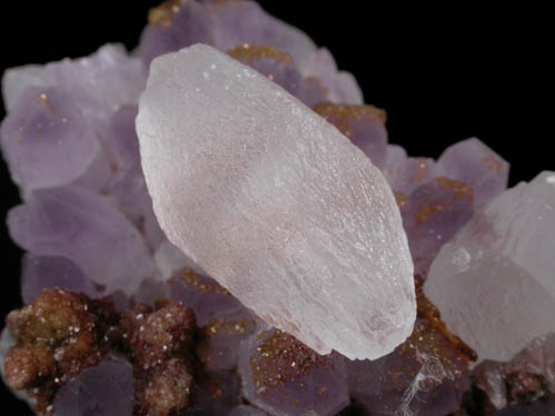 Calcite on Quartz var. Amethyst Quartz from San Vicente Mine, Guanajuato, Mexico