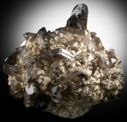 Quartz var. Smoky Quartz (Dauphin-law twins) on Microcline from Moat Mountain, west of North Conway, Carroll County, New Hampshire