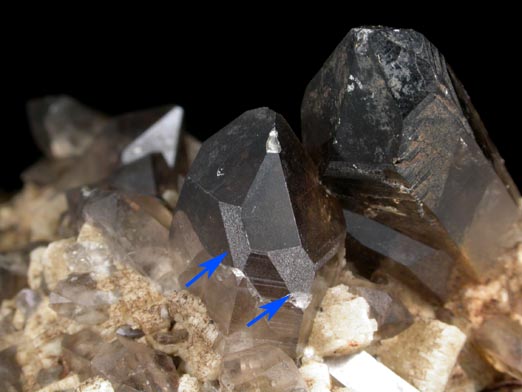 Quartz var. Smoky Quartz (Dauphin-law twins) on Microcline from Moat Mountain, west of North Conway, Carroll County, New Hampshire