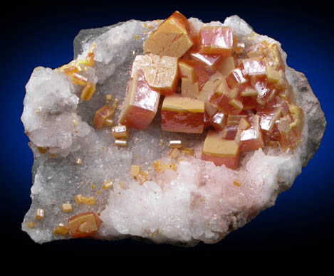 Wulfenite on Calcite from Sierra de Los Lamentos, Chihuahua, Mexico