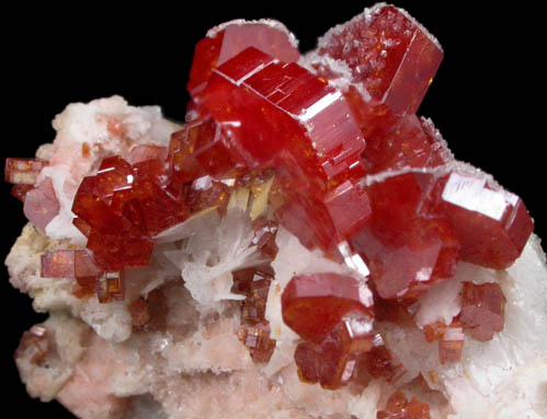 Vanadinite on Barite with Calcite from Mibladen, Haute Moulouya Basin, Zeida-Aouli-Mibladen belt, Midelt Province, Morocco