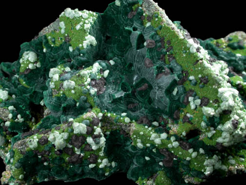 Adamite var. Cuproadamite, Duftite, Malachite, Azurite from Tsumeb Mine, Otavi-Bergland District, Oshikoto, Namibia (Type Locality for Duftite)