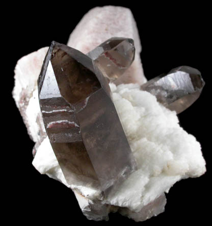 Quartz var. Smoky Quartz on Microcline and Albite from Crystal Peak area, 6.5 km northeast of Lake George, Park-Teller Counties, Colorado