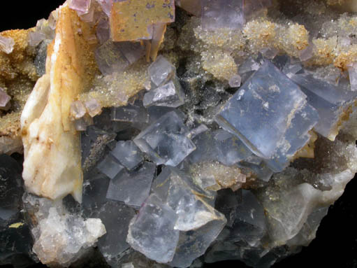 Fluorite and Barite on Quartz from Royal Flush Mine, Hansonburg District, 8.5 km south of Bingham, Socorro County, New Mexico