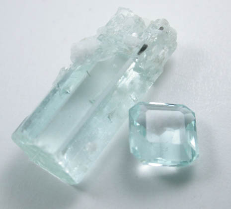 Beryl var. Aquamarine (5.03 ct. crystal with 0.83 faceted gemstone) from Skardu District, Gilgit-Baltistan, Pakistan