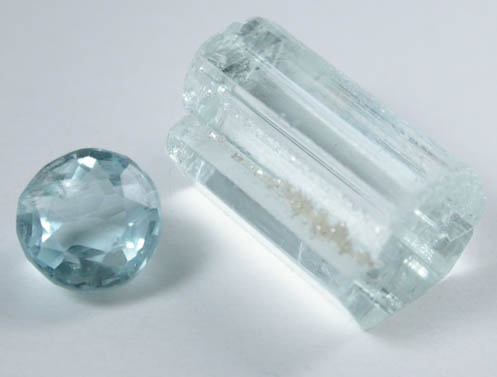 Beryl var. Aquamarine (2.84 ct. crystal with 0.40 faceted gemstone) from Skardu District, Gilgit-Baltistan, Pakistan