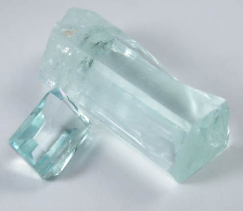 Beryl var. Aquamarine (5.75 ct. crystal with 0.62 faceted gemstone) from Skardu District, Gilgit-Baltistan, Pakistan