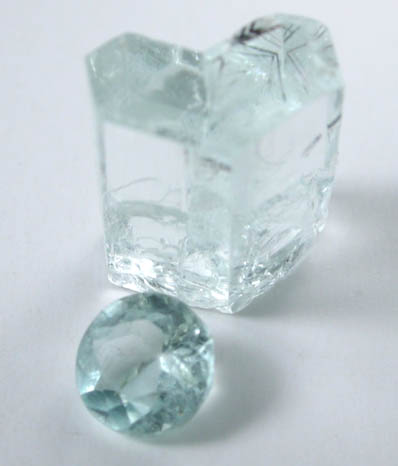Beryl var. Aquamarine (3.77 ct. crystal with 0.36 faceted gemstone) from Skardu District, Gilgit-Baltistan, Pakistan