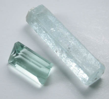 Beryl var. Aquamarine (2.06 ct. crystal with 0.70 faceted gemstone) from Skardu District, Gilgit-Baltistan, Pakistan