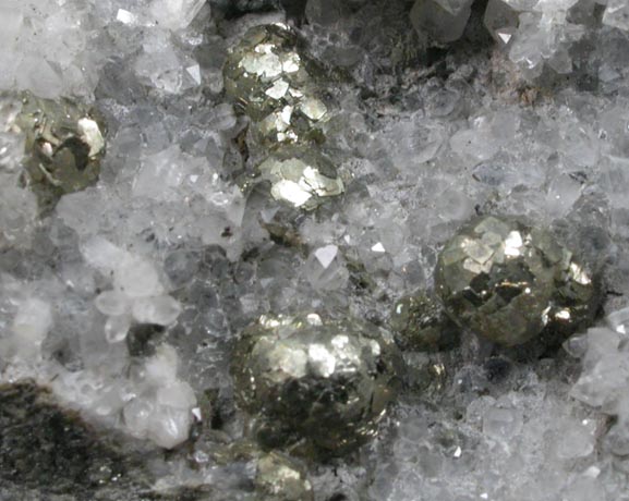 Pyrite on Quartz from railroad cut near Thomaston Dam, Litchfield County, Connecticut