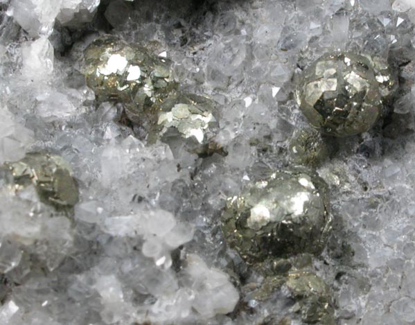 Pyrite on Quartz from railroad cut near Thomaston Dam, Litchfield County, Connecticut