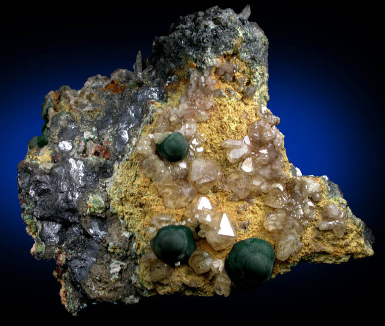 Cerussite and Malachite on Galena from Touissit Mine, 21 km SSE of Oujda, Jerada Province, Oriental, Morocco