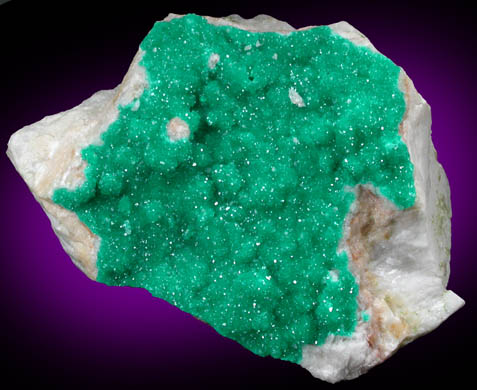 Dioptase on Calcite from Tsumeb Mine, Otavi-Bergland District, Oshikoto, Namibia