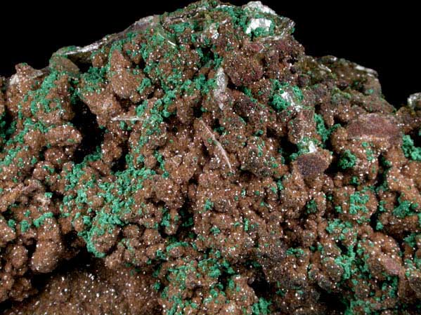 Smithsonite on Wulfenite with Malachite from Tsumeb Mine, Otavi-Bergland District, Oshikoto, Namibia