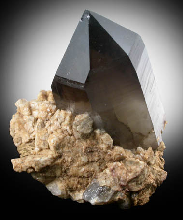 Quartz var. Smoky Quartz (with milky internal phantom zone) on Microcline from Moat Mountain, west of North Conway, Carroll County, New Hampshire