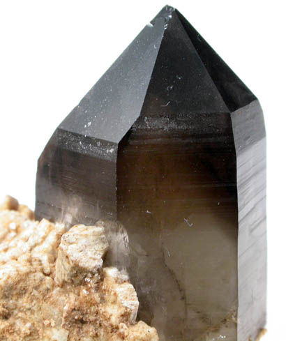 Quartz var. Smoky Quartz (with milky internal phantom zone) on Microcline from Moat Mountain, west of North Conway, Carroll County, New Hampshire