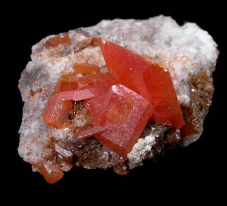 Wulfenite on Fluorite with Calcite from Red Cloud Mine, Silver District, La Paz County, Arizona