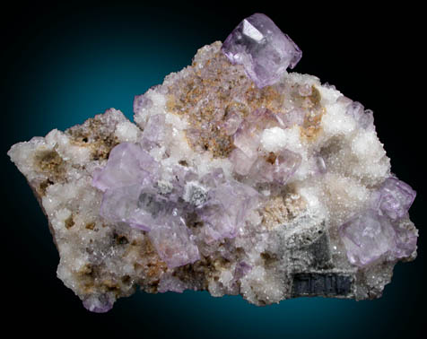 Fluorite on Quartz with Galena and Anglesite from Mex-Tex Mine, Hansonburg District, 8.5 km south of Bingham, Socorro County, New Mexico