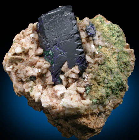 Azurite on Dolomite from Touissit Mine, 21 km SSE of Oujda, Jerada Province, Oriental, Morocco