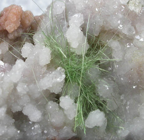 Jamborite pseudomorphs after Millerite in Quartz Geode from US Route 27 road cut, Halls Gap, Lincoln County, Kentucky