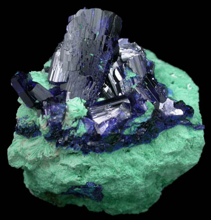 Azurite on Arsentsumebite from Tsumeb Mine, Otavi-Bergland District, Oshikoto, Namibia (Type Locality for Arsentsumebite)