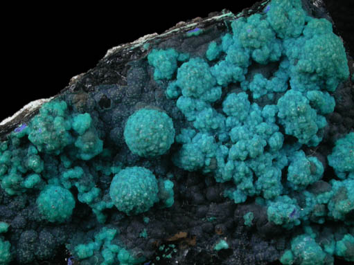 Chrysocolla over Azurite and Malachite on Tenorite from Morenci Mine, Clifton District, Greenlee County, Arizona