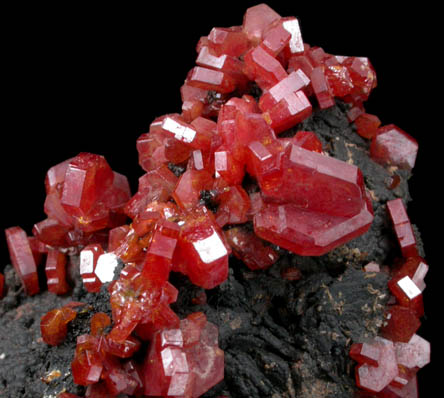 Vanadinite on Goethite over Barite from Mibladen, Haute Moulouya Basin, Zeida-Aouli-Mibladen belt, Midelt Province, Morocco