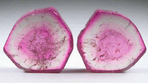 Elbaite var. Rubellite Tourmaline (matched sawn slices) from Malchanskoye (Malkhan) pegmatite field, Chitinskaya Oblast', Transbaikalia, Siberia, Russia