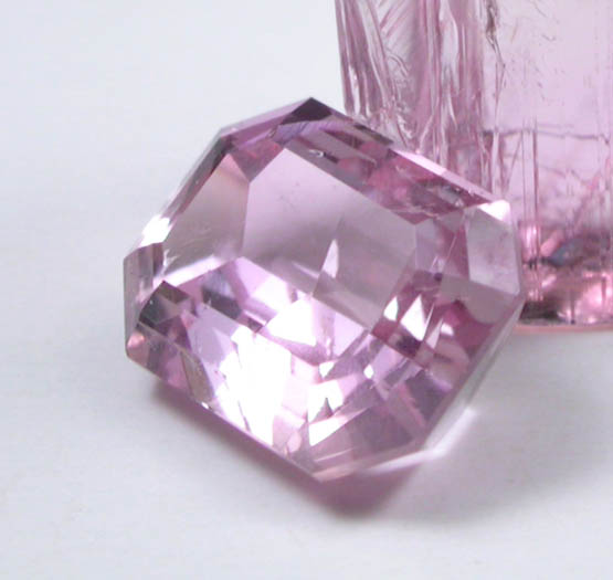 Topaz var. Pink Imperial Topaz (crystal with 2.19 carat faceted gemstone) from Ouro Preto, Minas Gerais, Brazil