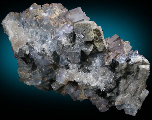 Anglesite on Galena with Fluorite from Royal Flush Mine, Hansonburg District, 8.5 km south of Bingham, Socorro County, New Mexico