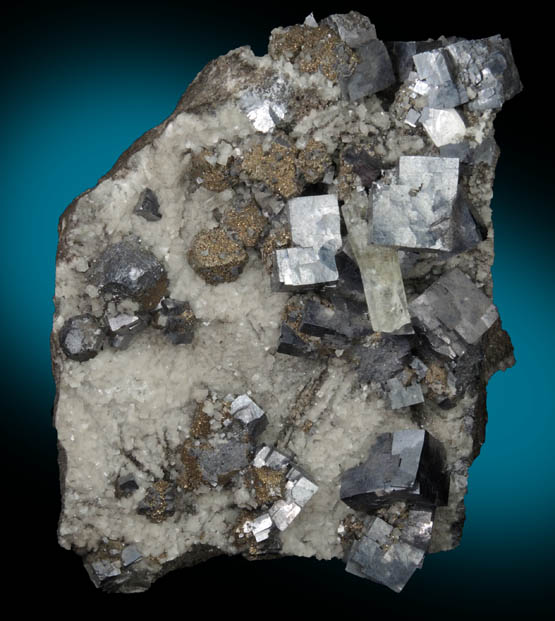 Galena and Calcite on Dolomite with Chalcopyrite from Sweetwater Mine, Viburnum Trend, Reynolds County, Missouri
