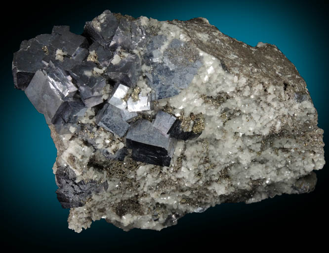 Galena and Calcite on Dolomite with Chalcopyrite from Sweetwater Mine, Viburnum Trend, Reynolds County, Missouri