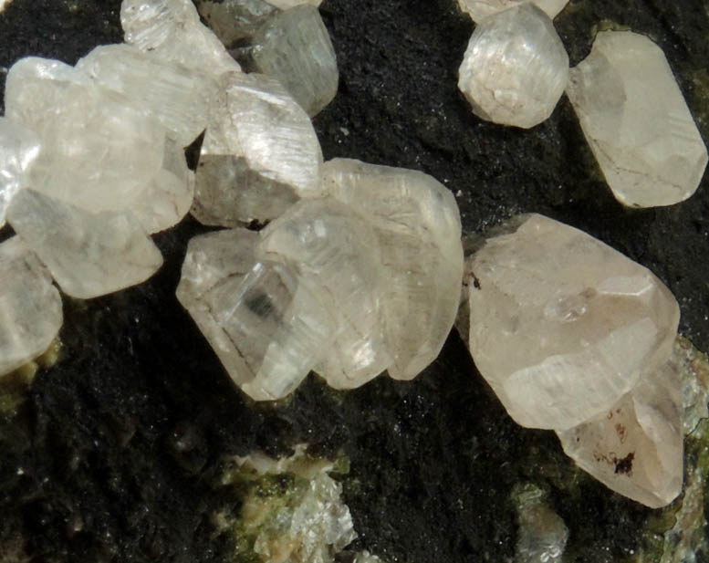 Cerussite (twinned crystals) with Mottramite over Calcite from Tsumeb Mine, Otavi-Bergland District, Oshikoto, Namibia