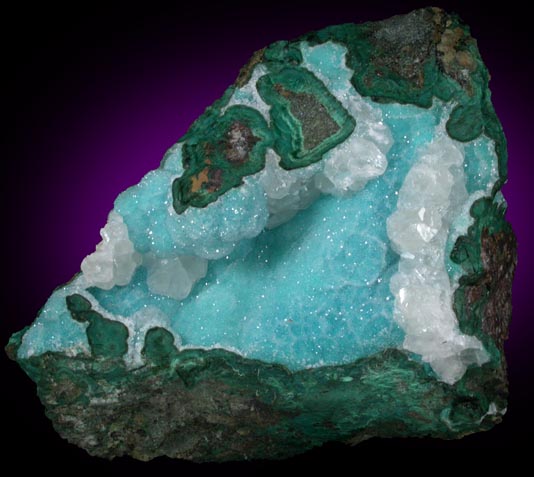 Chrysocolla with Quartz and Calcite overgrowth from Ray Mine, Mineral Creek District, Pinal County, Arizona