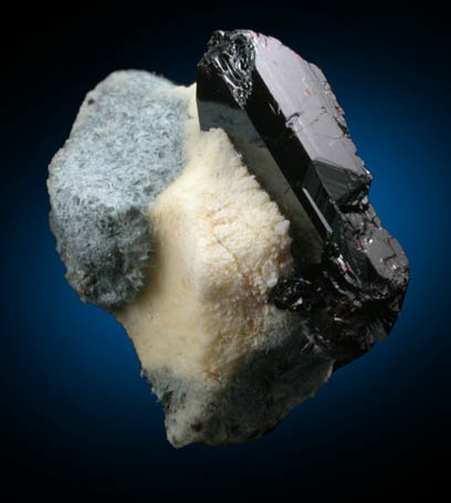 Neptunite on Natrolite from Dallas Mine, San Benito County, California