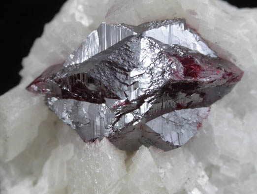 Cinnabar (penetration twin) on Calcite from Chatian Mine, Fenghuang, Hunan, China