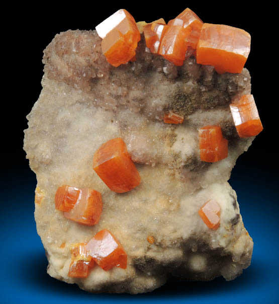 Wulfenite on Calcite from Sierra de Los Lamentos, Chihuahua, Mexico