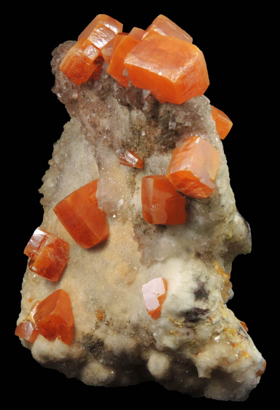 Wulfenite on Calcite from Sierra de Los Lamentos, Chihuahua, Mexico