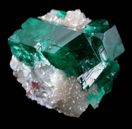 Dioptase on Calcite from Tsumeb Mine, Otavi-Bergland District, Oshikoto, Namibia