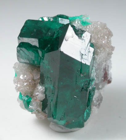 Dioptase on Calcite from Tsumeb Mine, Otavi-Bergland District, Oshikoto, Namibia