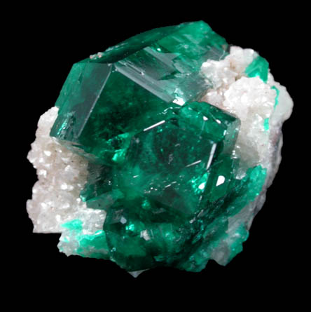 Dioptase on Calcite from Tsumeb Mine, Otavi-Bergland District, Oshikoto, Namibia